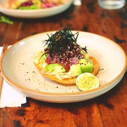 High angle view of food on table