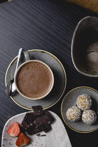 High angle view of coffee on table