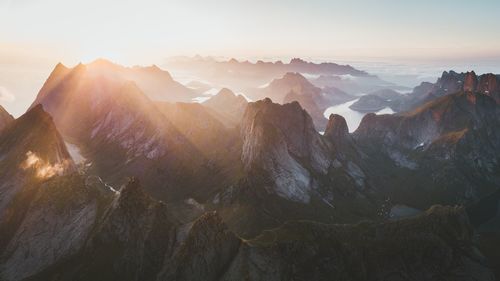 Scenic view of mountains against sky during sunset