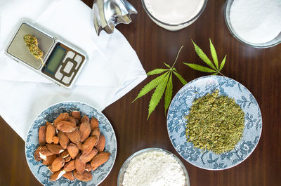 High angle view of food on table
