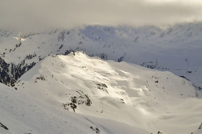 Scenic view of snow covered mountains