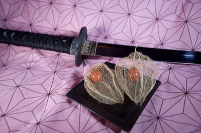 High angle view of illuminated decoration on table
