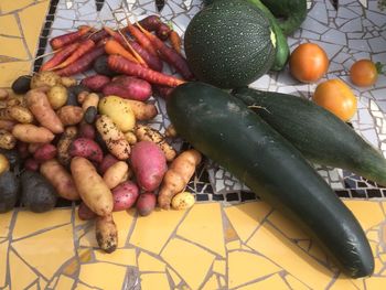 High angle view of fresh vegetables on floor