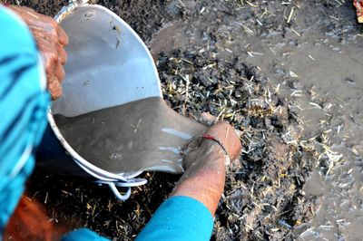 Low section of person working in water