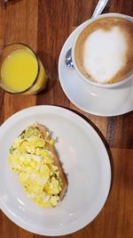 High angle view of breakfast served on table