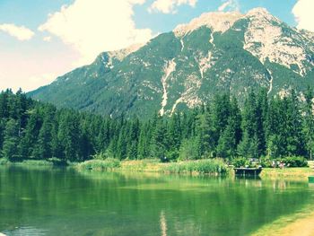Scenic view of lake and mountains