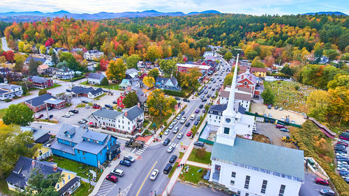 High angle view of buildings in town