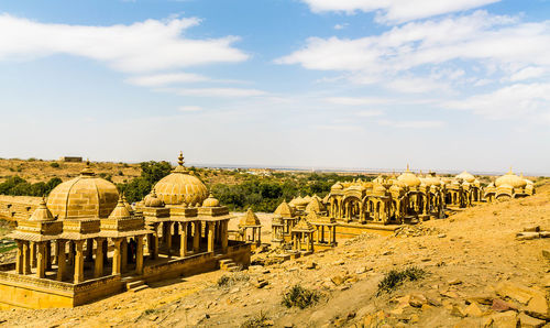 The golden cenotaphs of bada bagh near the city of jaisalmer