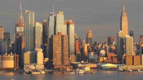 City skyline with river in background