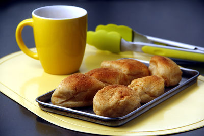 Close-up of breakfast served on table