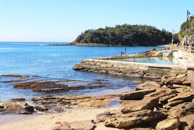 Scenic view of sea against clear sky