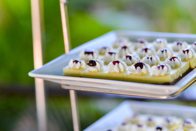 Close-up of dessert in plate on table