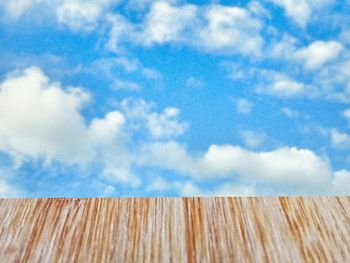 Close-up of wood against sky