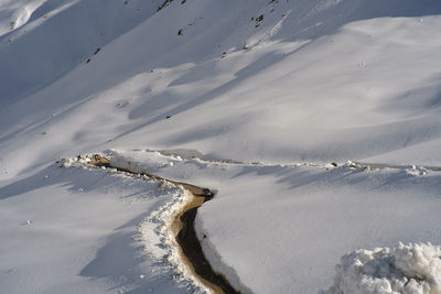 Aerial view of snow covered sand dunes