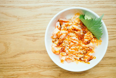 Directly above shot of food in bowl on table