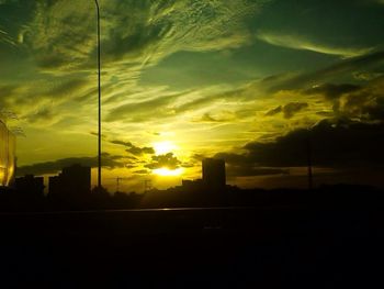 Silhouette of buildings at sunset