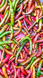 Full frame shot of chili peppers for sale at market