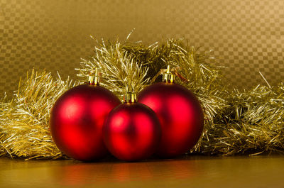 Close-up of christmas decorations on table