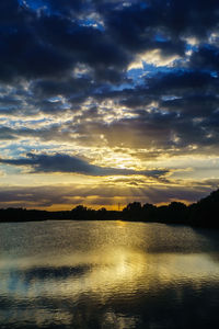 Scenic view of lake against cloudy sky