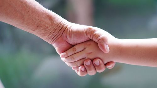 Cropped image of people holding hands