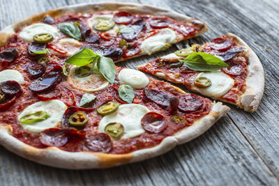 Close-up of pizza on table