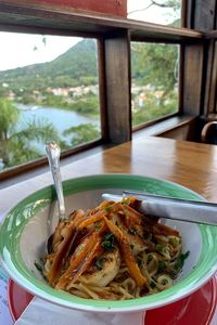 Close-up of meal served on table