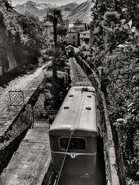 High angle view of train on railroad track