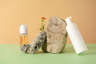 Cosmetics bottles with gel or other cosmetic product. natural organic cosmetic 