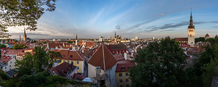 High angle view of townscape against sky