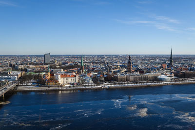 High angle view of city at waterfront