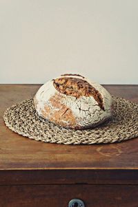 High angle view of bread on table against wall