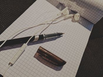 High angle view of pen on table