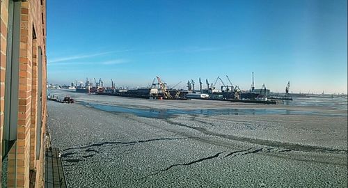 View of harbor against sky