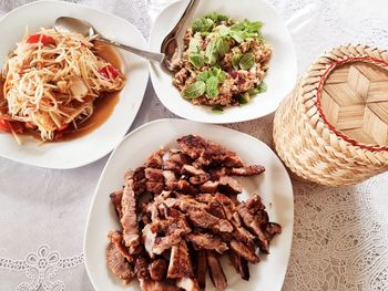 High angle view of food on table