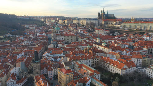 High angle view of buildings in city