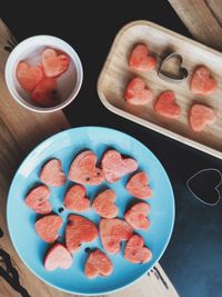 High angle view of breakfast on table