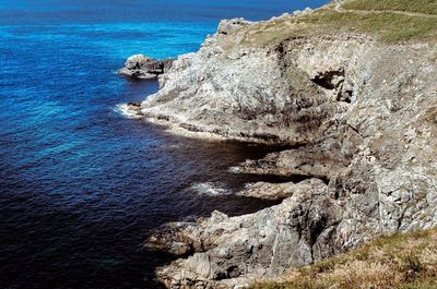 High angle view of rocks on beach