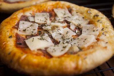 Close-up of smoked beef pizza