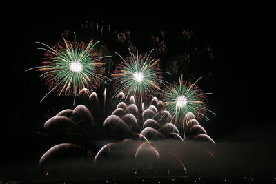 Low angle view of firework display at night