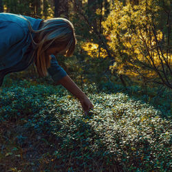 Close-up of woman picking berries