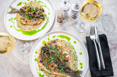 High angle view of food on table