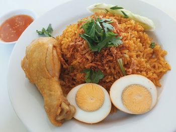 High angle view of meal served in plate