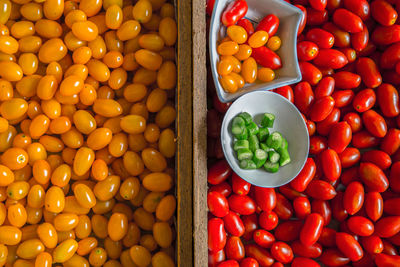 High angle view of fruits and vegetables in container