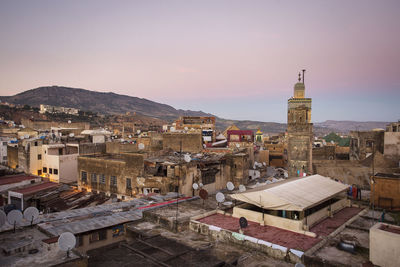 High angle view of buildings in city