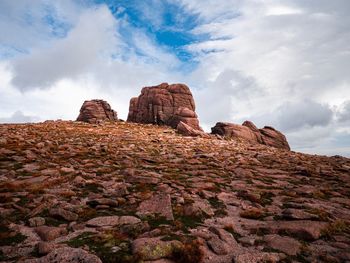 Low angle view of rock formations