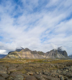 Vesturhorn mountain and black sand dunes, iceland