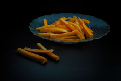 High angle view of food on black background