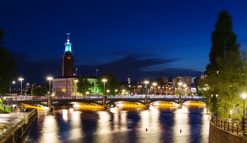 Bridge over river at night