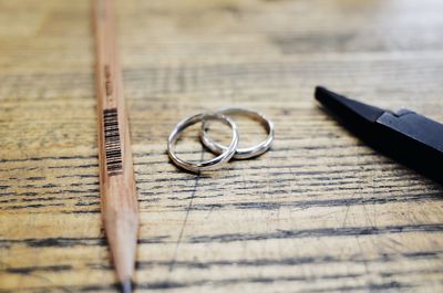 High angle view of spoon on table
