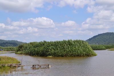 Scenic view of lake against sky